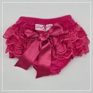 Ruffle Butts Baby Bloomers 6-12M Pink Lace Ruffles Bow Diaper Cover Shorts